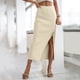 thumbnail image 3 of Gibobby faldas largas de mujer casuales Falda midi de lápiz de cintura alta sólida con ribete de lechuga elegante para mujer(Amarillo， M), 3 of 5