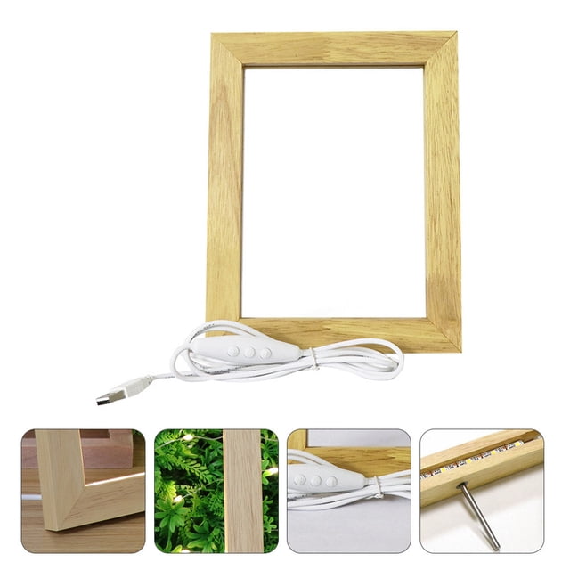IFANLANDOR 1Pcs LED Desk Photo Frame Wood Photo Stand for Picture Decoration with Decorative Lighting Simple Rustic Style