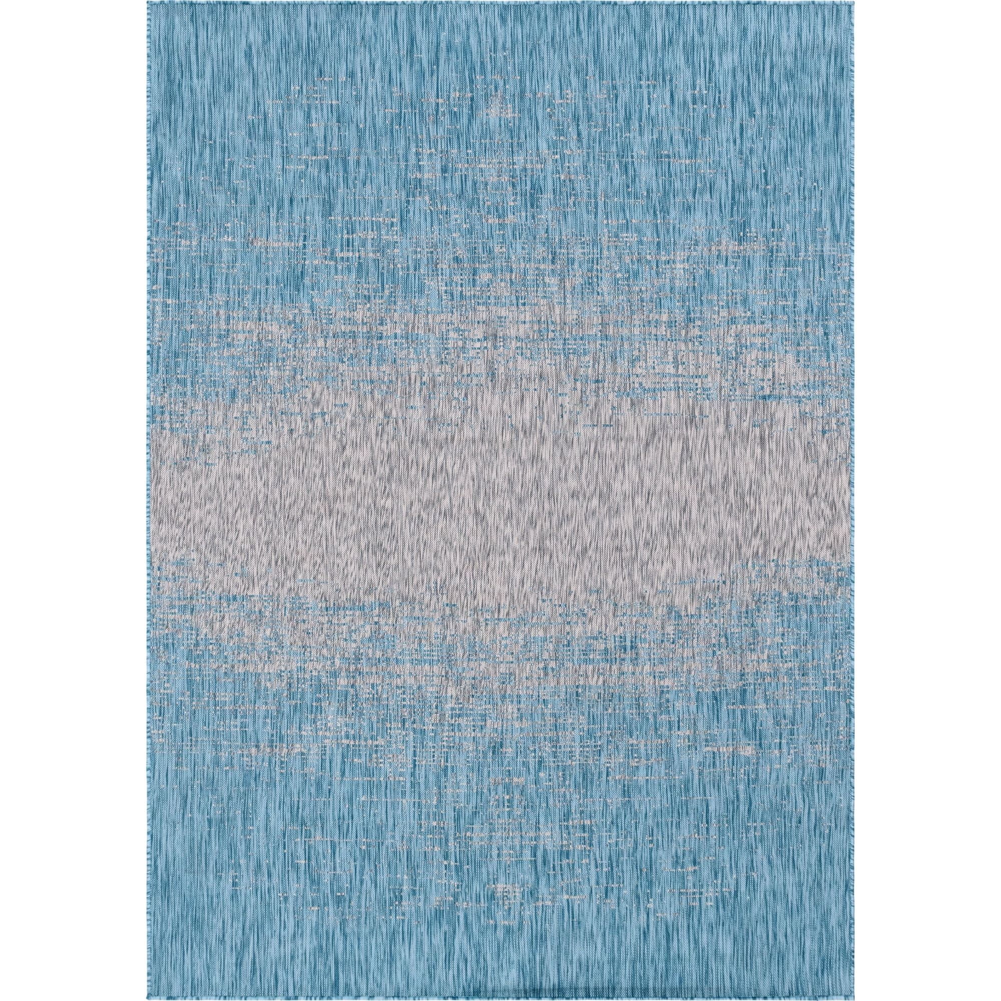 Unique Loom Ombre Outdoor Modern Rug , 7' 0" x 10' 0" ,Aqua