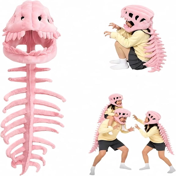 Dinosaur Skeleton Costume Kids, Huggable Soft Plush Dino Outfit, Cute Fossil Snug for Halloween Parties & Photo Ops, Pink