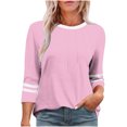 thumbnail image 1 of Olyvenn Womens Chemises à Manches 3/4 Été Tops Plissés Color Block Décontractés Col Rond Tenues de Mode Vêtements Rose m, 1 of 5