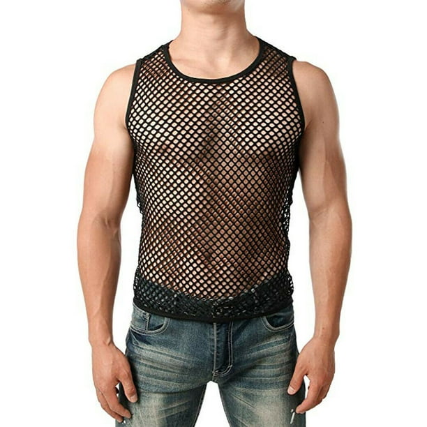 T shirt d Entrainement en Maille Pure pour Hommes Debardeur Sexy Filet de Peche Muscle Tee Shirt Gilet