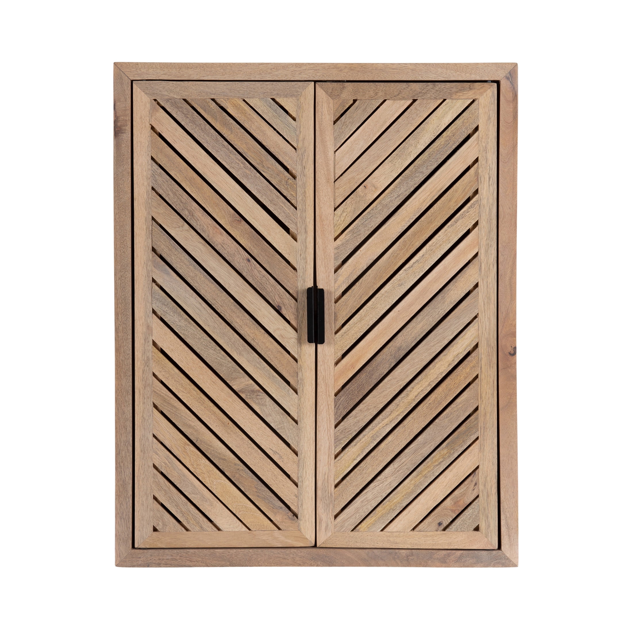 Kate and Laurel Mezzeta Decorative Modern Two-Door Floating Bathroom Cabinet, 22 x 7 x 28, Natural Wood, Decorative Solid Mango Wood Over the Toilet Storage Cabinet with Slatted Chevron Design