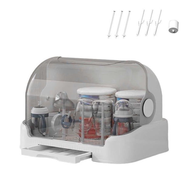 ONFD Baby Bottle Drying Rack With Lid Baby Bottle Storage Box With Removable Drain Tray Space Saving Baby Bottle Rack Dryer Reusable Bottle Rack Holder For Baby