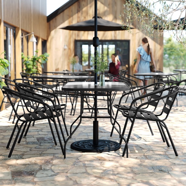commercial patio table with umbrella Flash Furniture Square Indoor/Outdoor Steel Table, Sky Blue, 35.5" Dine alfresco in the comfort of your own home with this large rectangular glass patio table Flash Furniture Declan Commercial Grade