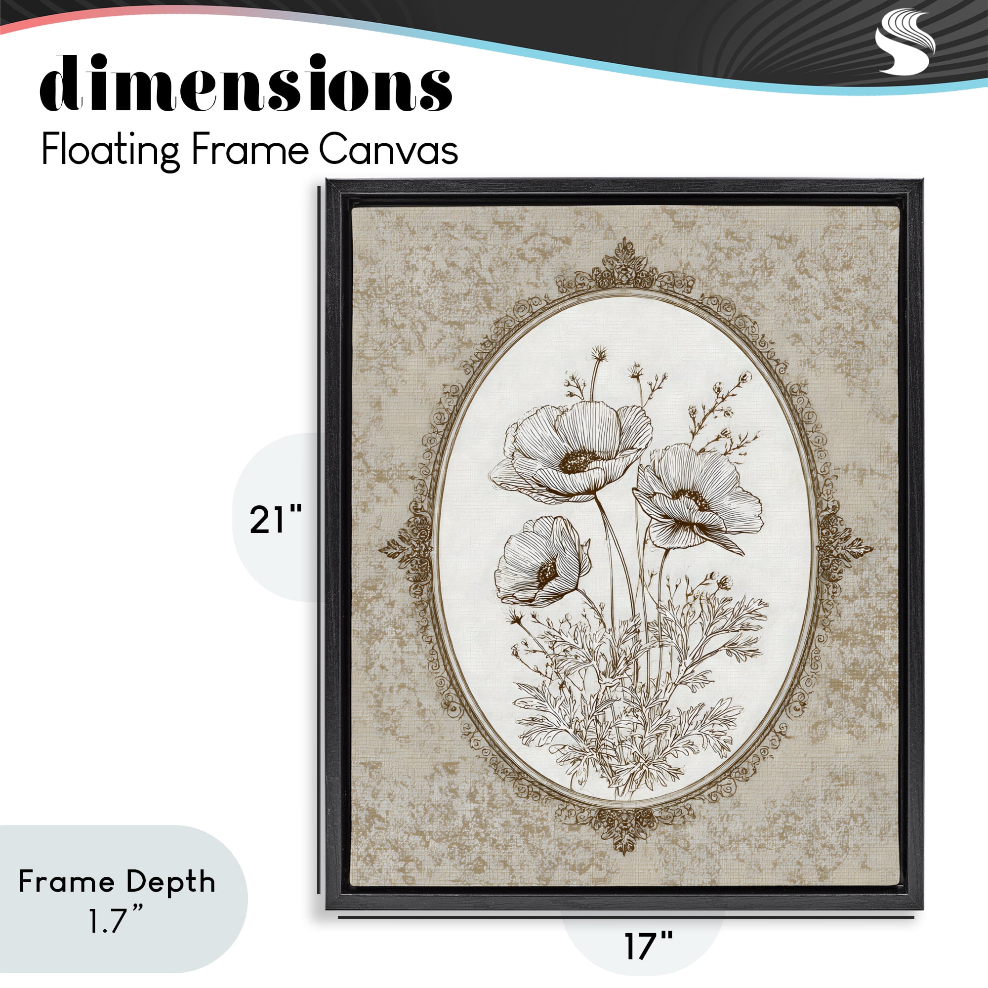 Stupell Industries Vintage Floral Sketch of Poppies Black Framed Floater Canvas Wall Art, design by Ink Drop Loft