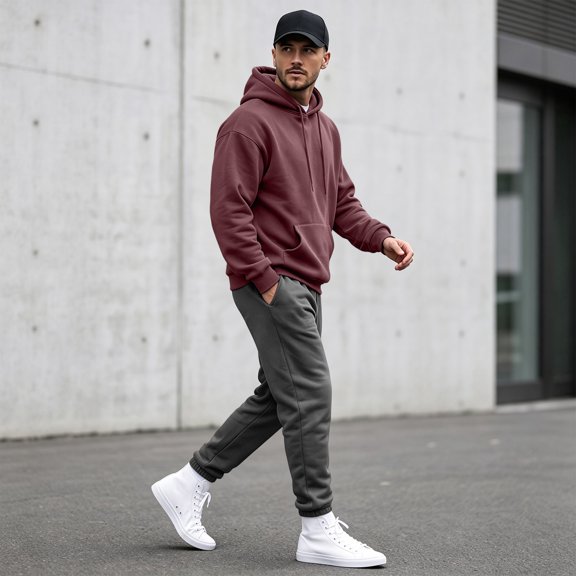 Men's Gym Workout Active Long Sleeve Pullover Lightweight Hoodie Casual Hooded Sweatshirts Wine M