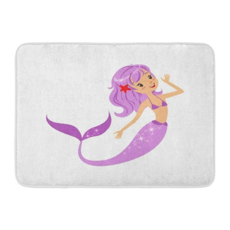 GODPOK Colorful Mermaid Character with Purple Hair and Long Fish Tail Happy Mythical Girl Swimming Underwater Rug Doormat Bath Mat 23.6x15.7 inch