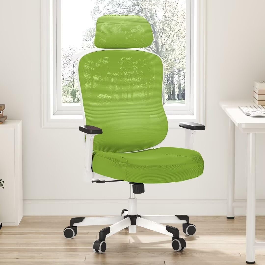 Ergonomic Office Chair Big Tall Reclining Gaming Chair Adjustable Lumbar Support 6D Armrest 6D Headrest Breathable Mesh Swivel Computer Chairs Home Task Desk Chair Wheels Coat Hanger Tilt Lock Green