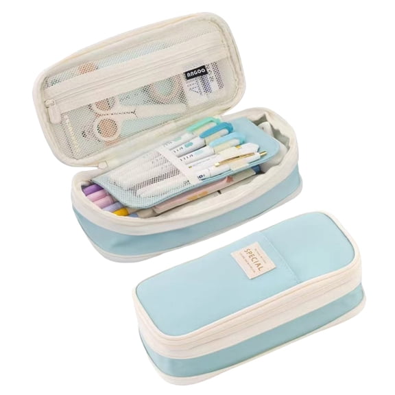 UALSRZL Pencil Case, Big Capacity Pencil Pouch Multifunctional, Multi-layer Pencil Bag Box for Kids Elementary Middle School Supplies, Blue