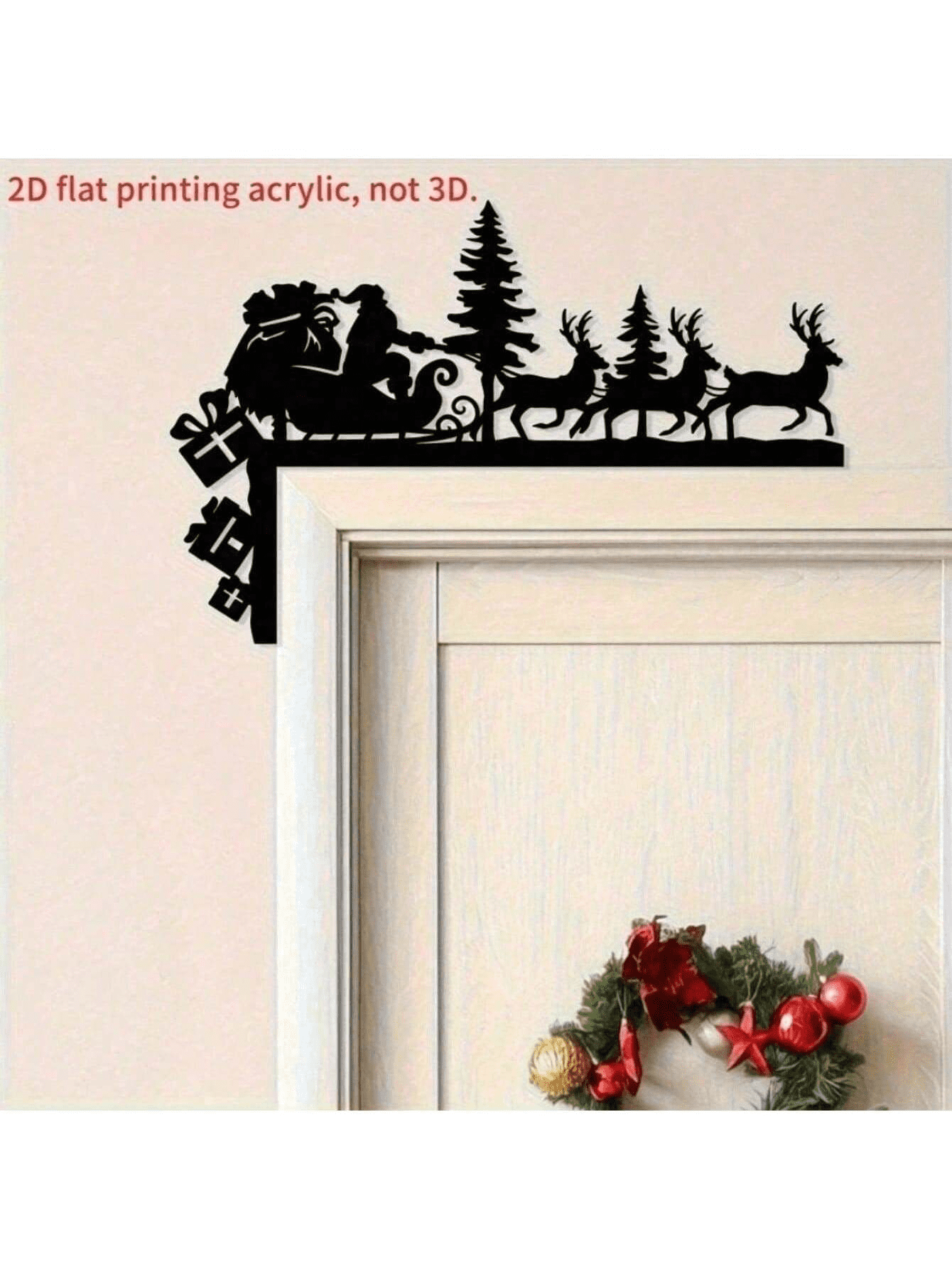 3D Santa Silhouette Wall Art with Reindeer Antlers Holiday Hanging Ornaments for Home Decor