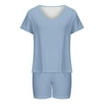 thumbnail image 4 of Summer Sets Women 2 Piece Outfits Short Sleeve V-Neck Blouses & Shirts Sets 2PC Women's V Neck Shorts Sleeve Two-piece Comfortable Home Pajamas Set Sports Set Women Summer Outfit Blue xxl, 4 of 5