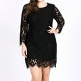 thumbnail image 3 of Ikevan Womens O-Nack Plus Size Solid Color Long Sleeve Lace Dress, 3 of 6