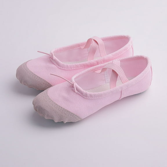 Gpaecead Girls Leather Toe Lace Up Ballet Shoes Solid Color Soft Sole Canvas Practice Flats For Dance Yoga Gymnastics, B-Pink