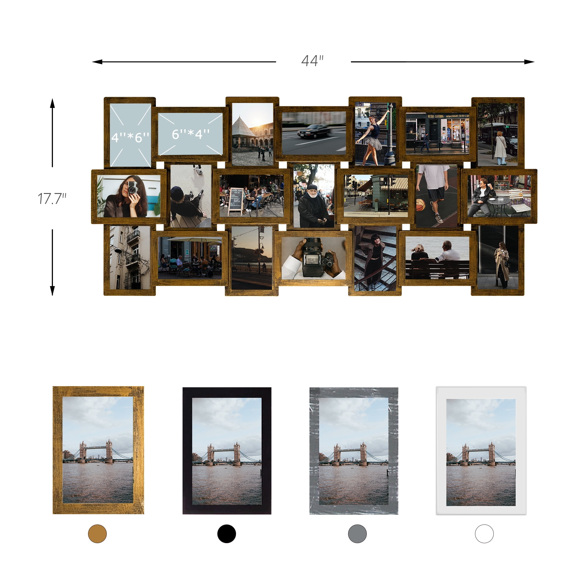 Classic 21 Openings Multiple Photo Frame Family Collage Picture Frames 6x4 Gold For Wall