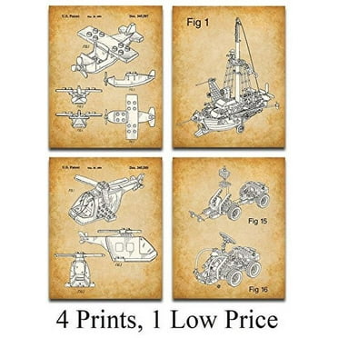 Lego Transportation Art Prints - Set of Four Prints (8x10) Unframed - Great Child's Bedroom Decor