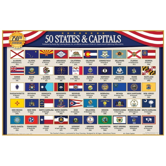 States and Capitals Poster 250th Anniversary Edition
