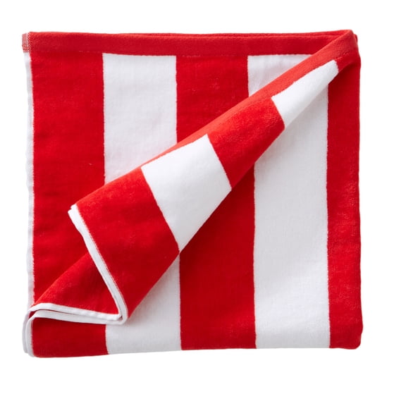 100% Cotton Cabana Striped Oversized Beach & Pool Towels (35" x 70", Red)