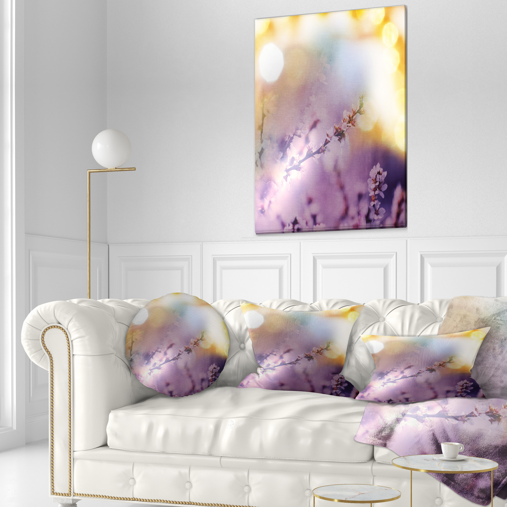 Designart Flowers of Cherry in Spring Garden - Floral Throw Pillow - 12x20