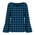 thumbnail image 4 of HLKJKLS Long Sleeve Shirts For Women 3/4 Bell Sleeve V Neck Pressed Pleated Solid Color T Shirt Cotton Like Spring Winter Blue M-4Xl, 4 of 8