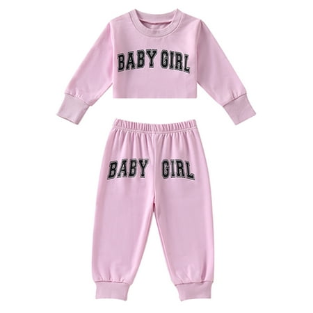 

Canrulo Kids Girls Clothes Letter Printed Long Sleeve Pullover Sweatshirt Tops High Waist Pants Sets Pink 4-5 Years