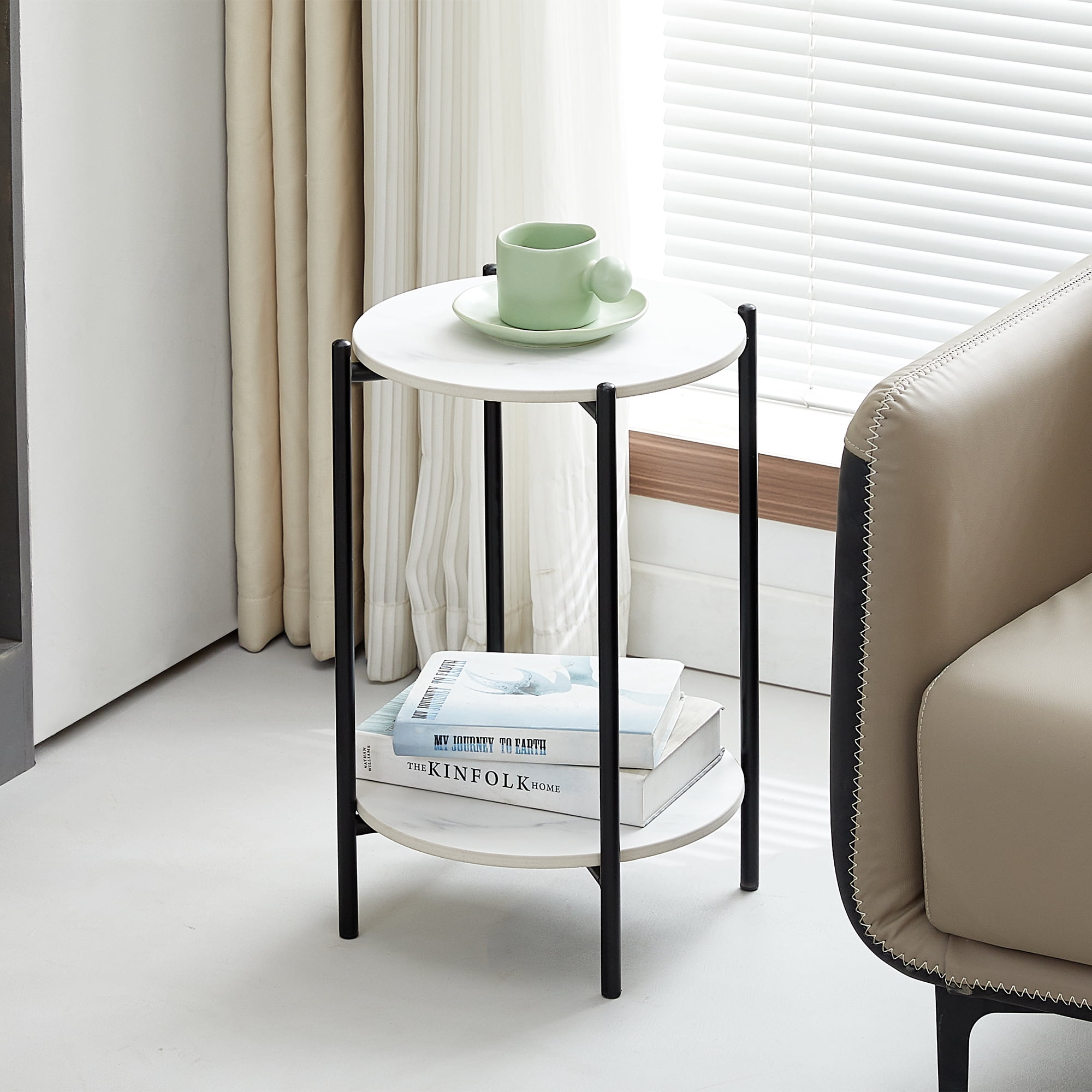 Yardi Yard 2-Tier Small Accent Table with with Faux Marble Tabletop, Round Metal Black End Table for Sofa Side Yardi Yard 2-Tier Small Accent Table with with Faux Marble Tabletop, Round Metal Black End Table for Sofa Side