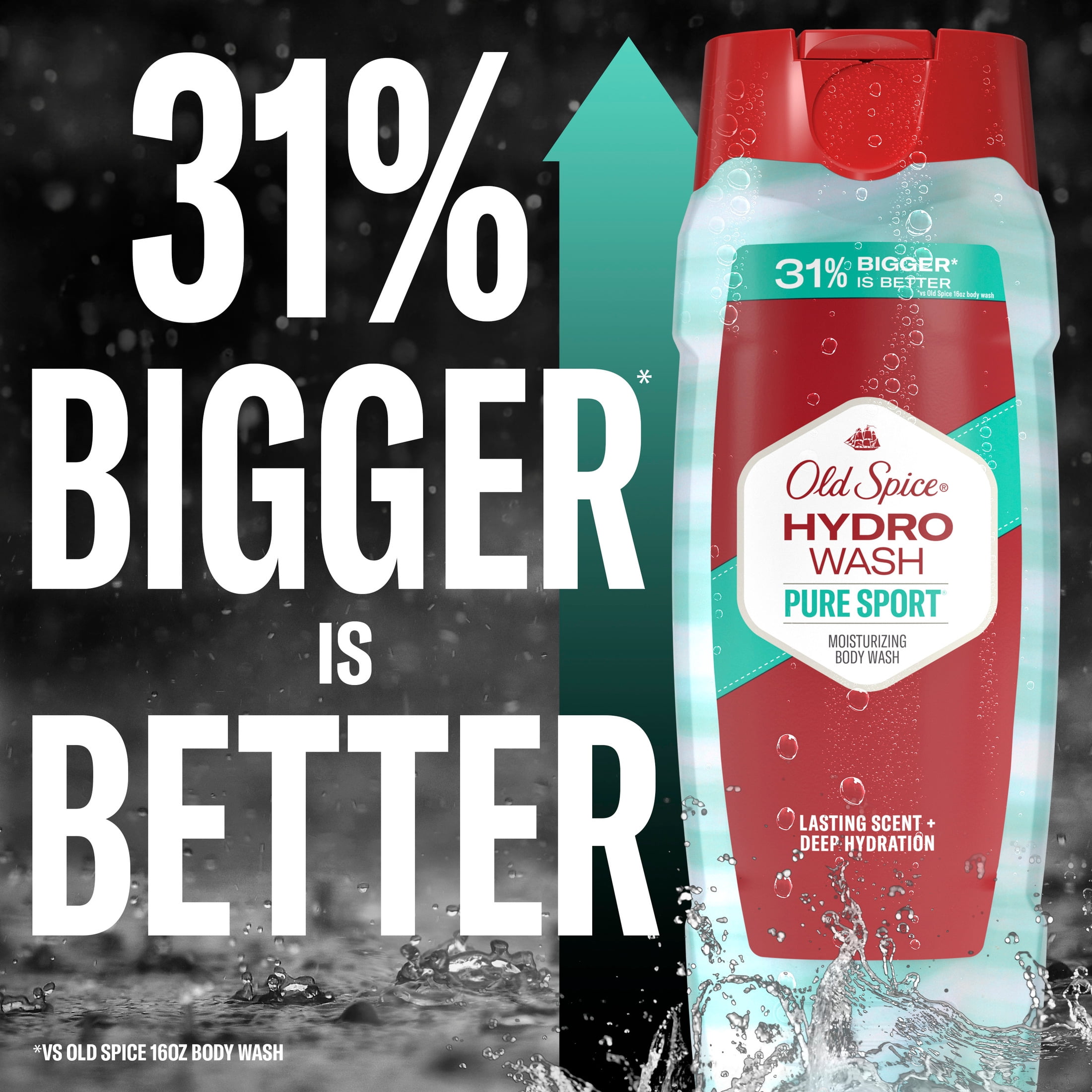 (4 pack) Old Spice Body Wash for Men, Hydro Wash Pure Sport, 24/7 Shower Fresh, 21 fl oz