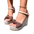 thumbnail image 4 of CYMMPU Women's Bow Decor Ankle Strap Wedge Sandals, Open Toe Platform Espadrille Heels, Comfort Summer Casual Dress Shoes for Beach Travel Coffee 37, 4 of 9