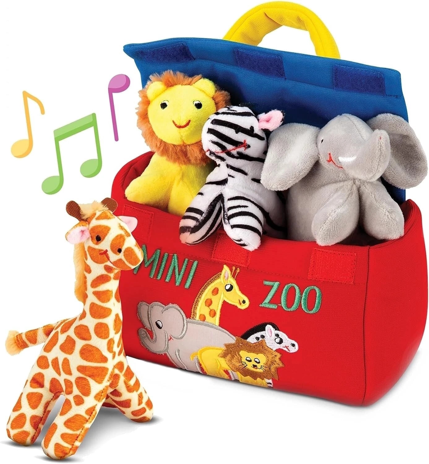 TSF TOYS Plush Mini Zoo Playset - Giraffe, Elephant, Lion, Zebra
