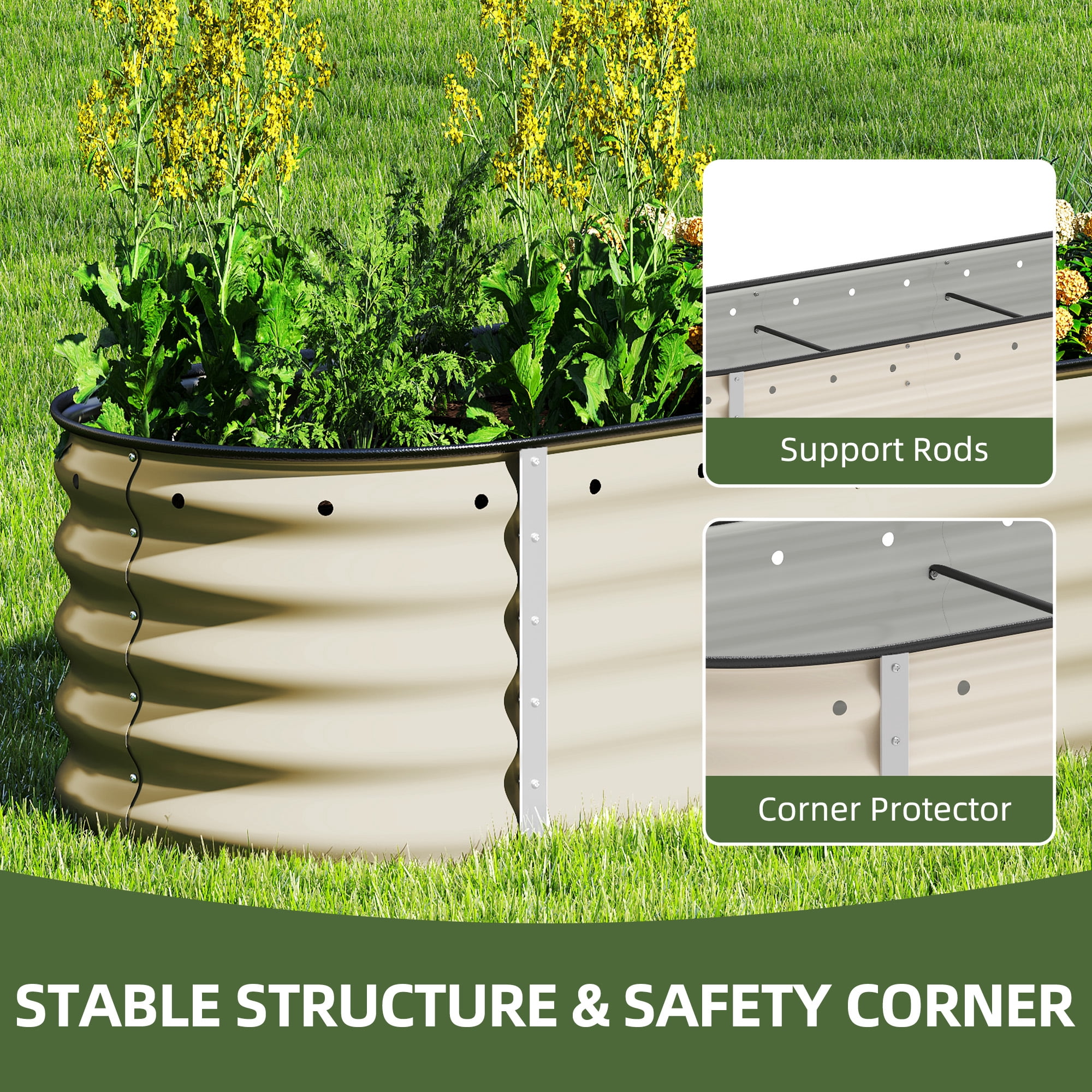 Uforic 17" Tall 9 in 1 Outdoor Raised Garden Bed Kits,8ft x 2ft Large Galvanized Metal Patio Planter Box with Safety Rubber & Gloves, for Vegetables Flowers,White