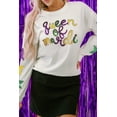thumbnail image 3 of Women's White Sequin 'Queen of Party' Graphic Pullover Sweatshirt with Star Sleeves - [ZhiHiMeRi] | (US 20-22)2XL, 3 of 8
