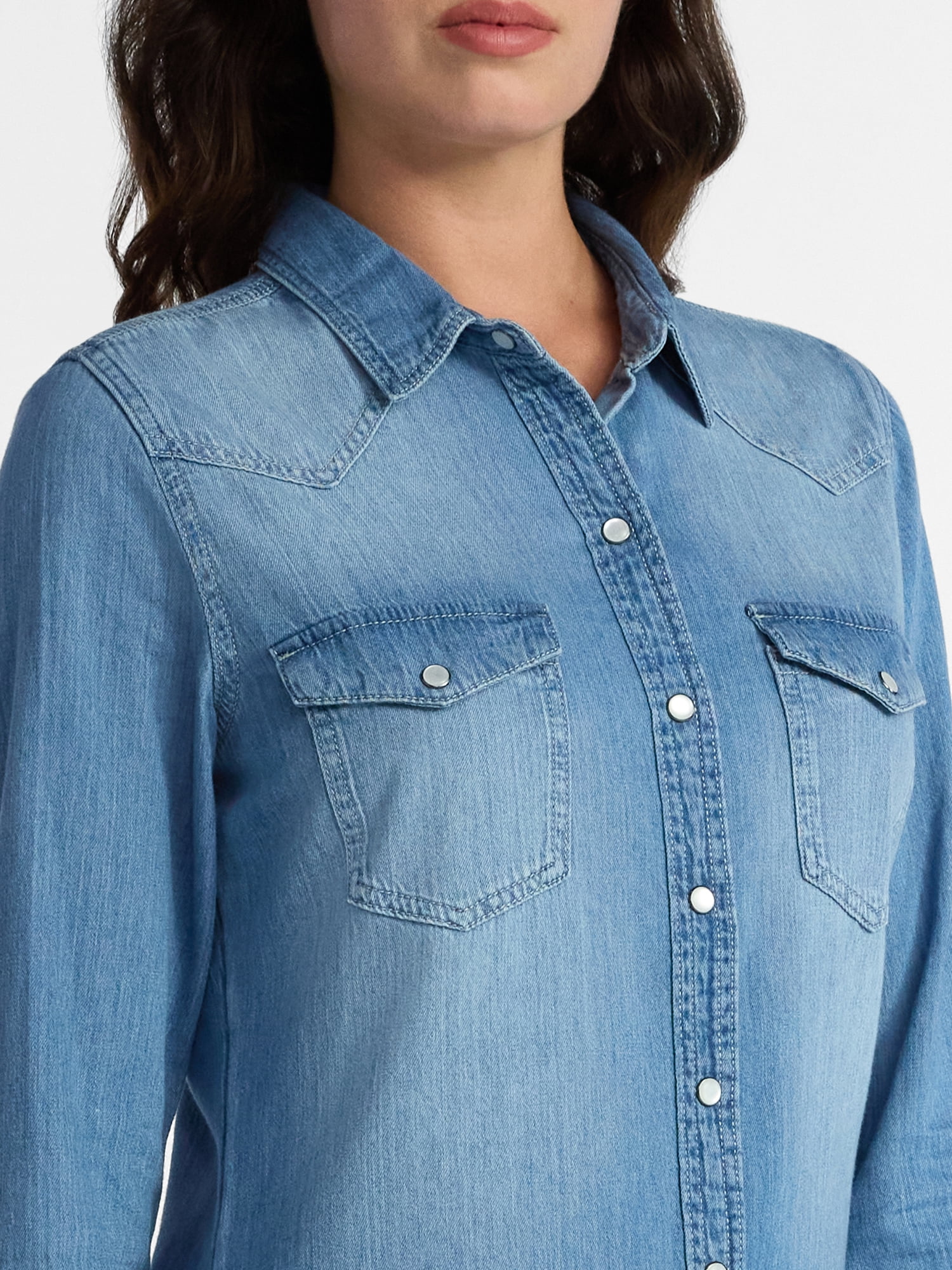 Time and Tru Women’s Lightweight Cotton Denim Shirt, Sizes XS-3XL