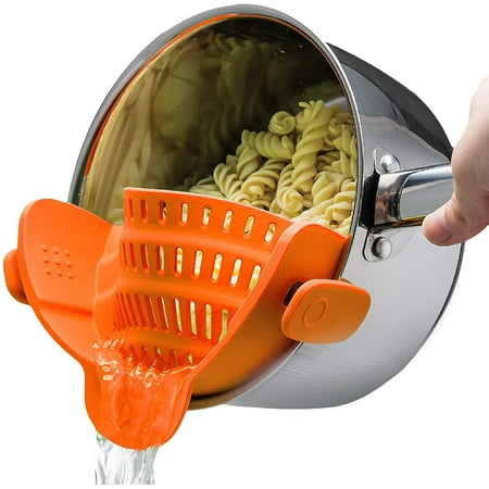 

Happylost Pot Strainer and Pasta Strainer - Adjustable Silicone Clip On Strainer for Pots Pans and Bowls-Orange