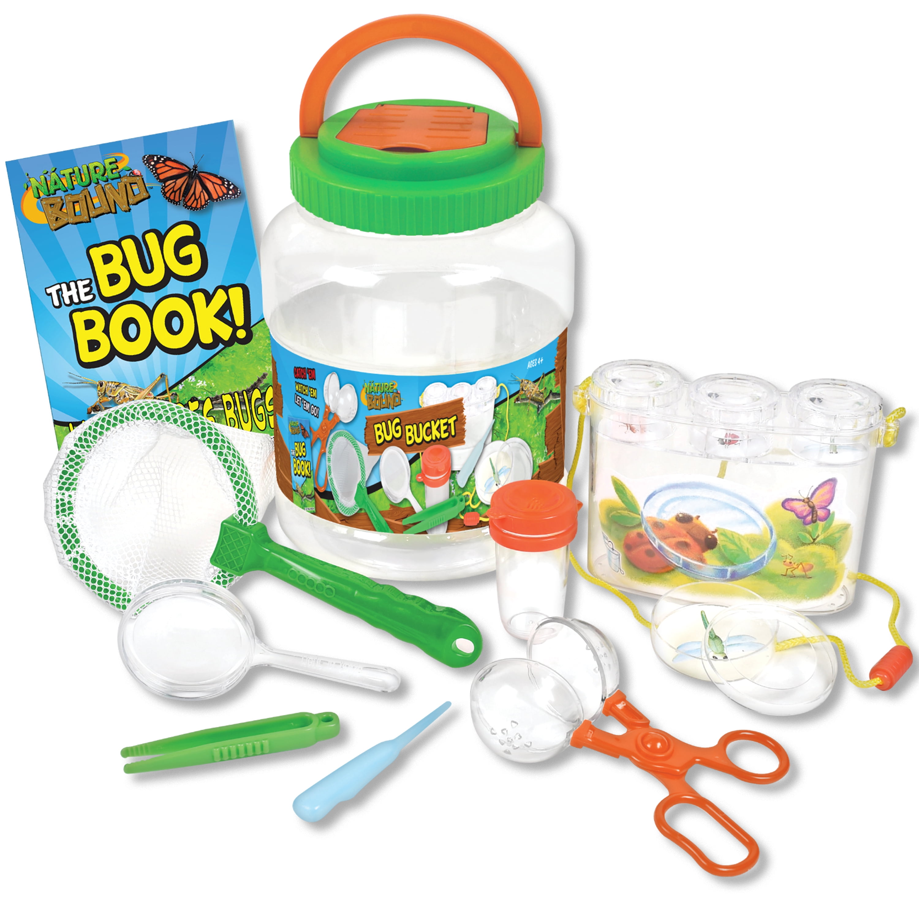 7 piece Bug Catcher Kit with Plastic Habitat Bucket, Exploration Set for Kids by Nature Bound Toys