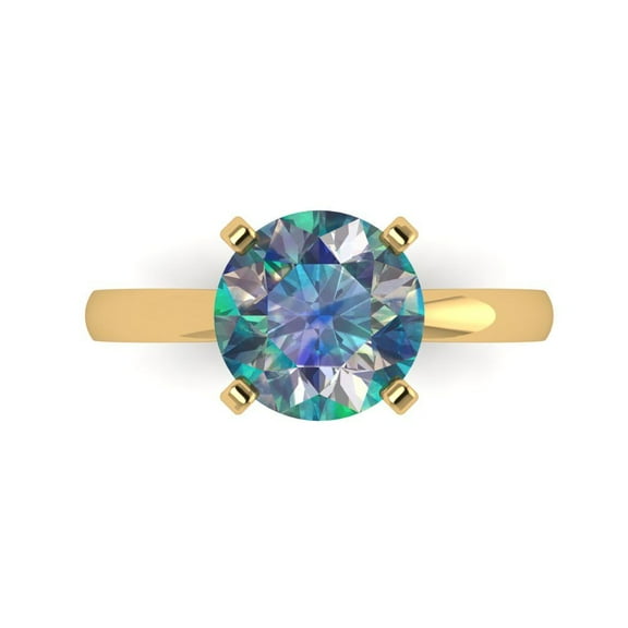 Clara Pucci 14K Yellow Gold 3ct BlueMoissanite Solitaire Ring for Women