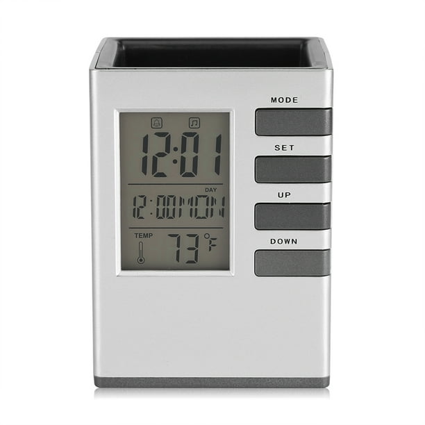 Estuche para bolígrafo con pantalla LCD digital LED multifunción con indicador de temperatura y despertador