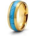 thumbnail image 2 of Metal Masters Tungsten Carbide Mens Ring Wedding Band Goldtone Blue Turquoise Inlay Dome 8mm Comfort-Fit Black, 2 of 4