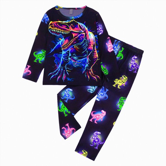 NOLDARES Toddler Boys Pajamas Truck Cotton Kids Dinosaur 2 Piece Truck Pjs Fall Winter Sleepwear Clothes Sets 6-12 Months 12-24 Months 2t 3t 4t 5t 6t 7t 8t 9t Children,Black,7-8 Y