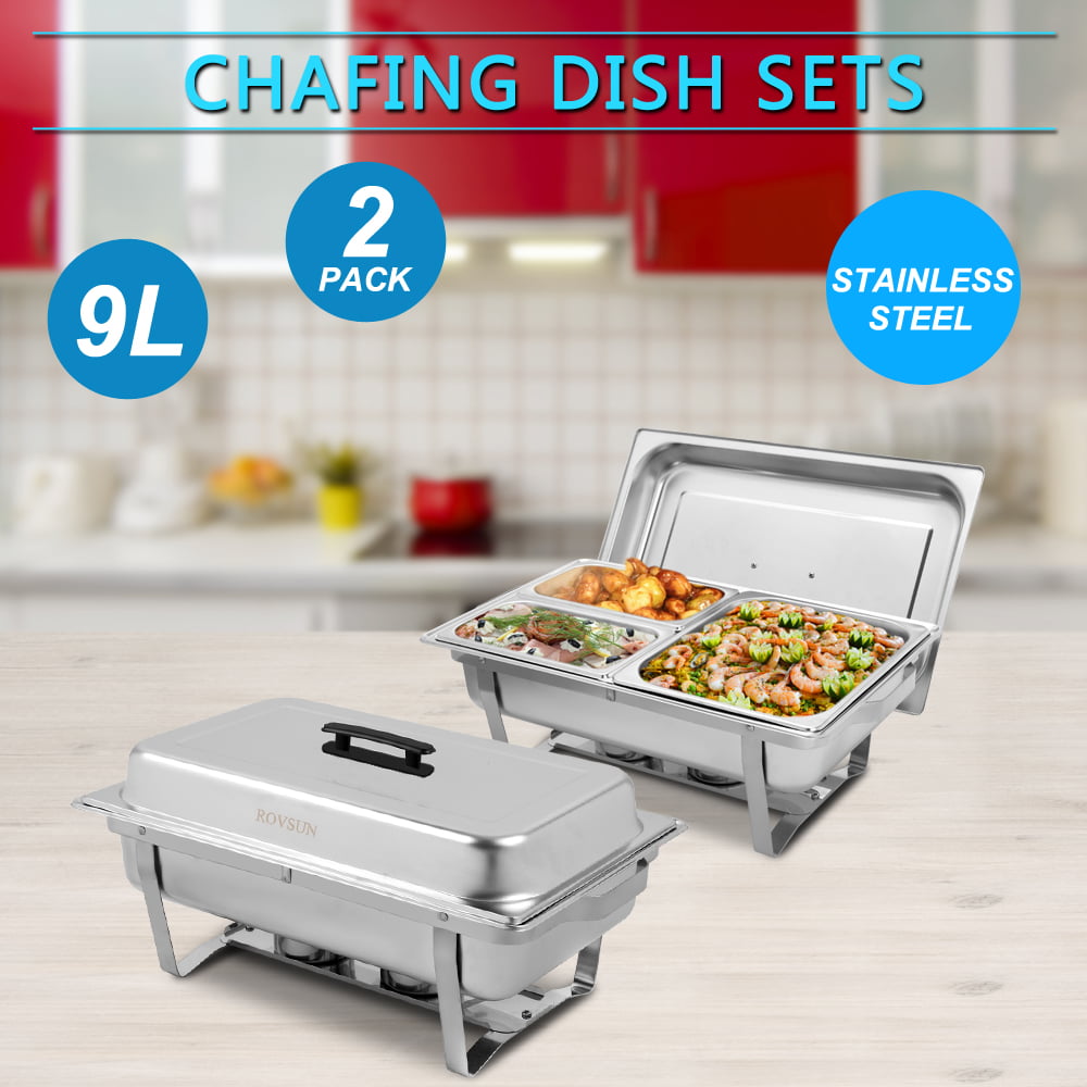 Details about   2 Packs 8 Quart Stainless Steel Chafing Dish Buffet Trays Chafer With Warmer 