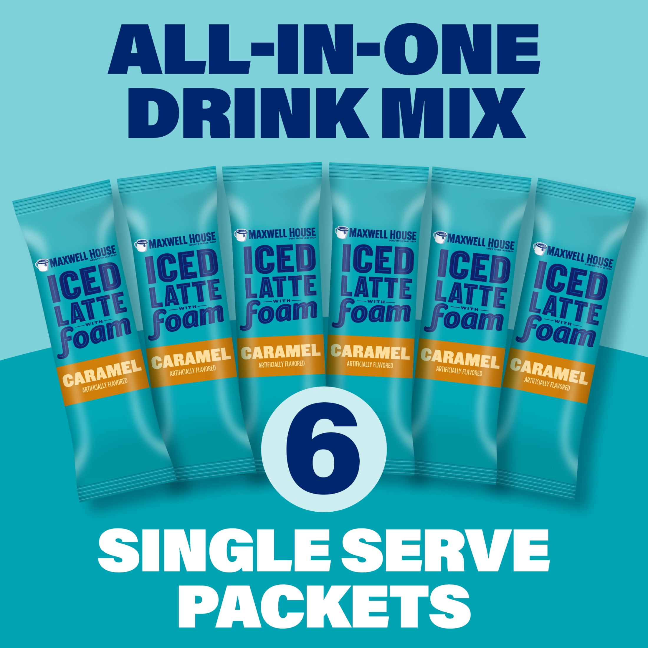 (2 pack) Maxwell House Iced Caramel Latte with Foam All in One Drink Mix, 5.82 oz, 6 Packets