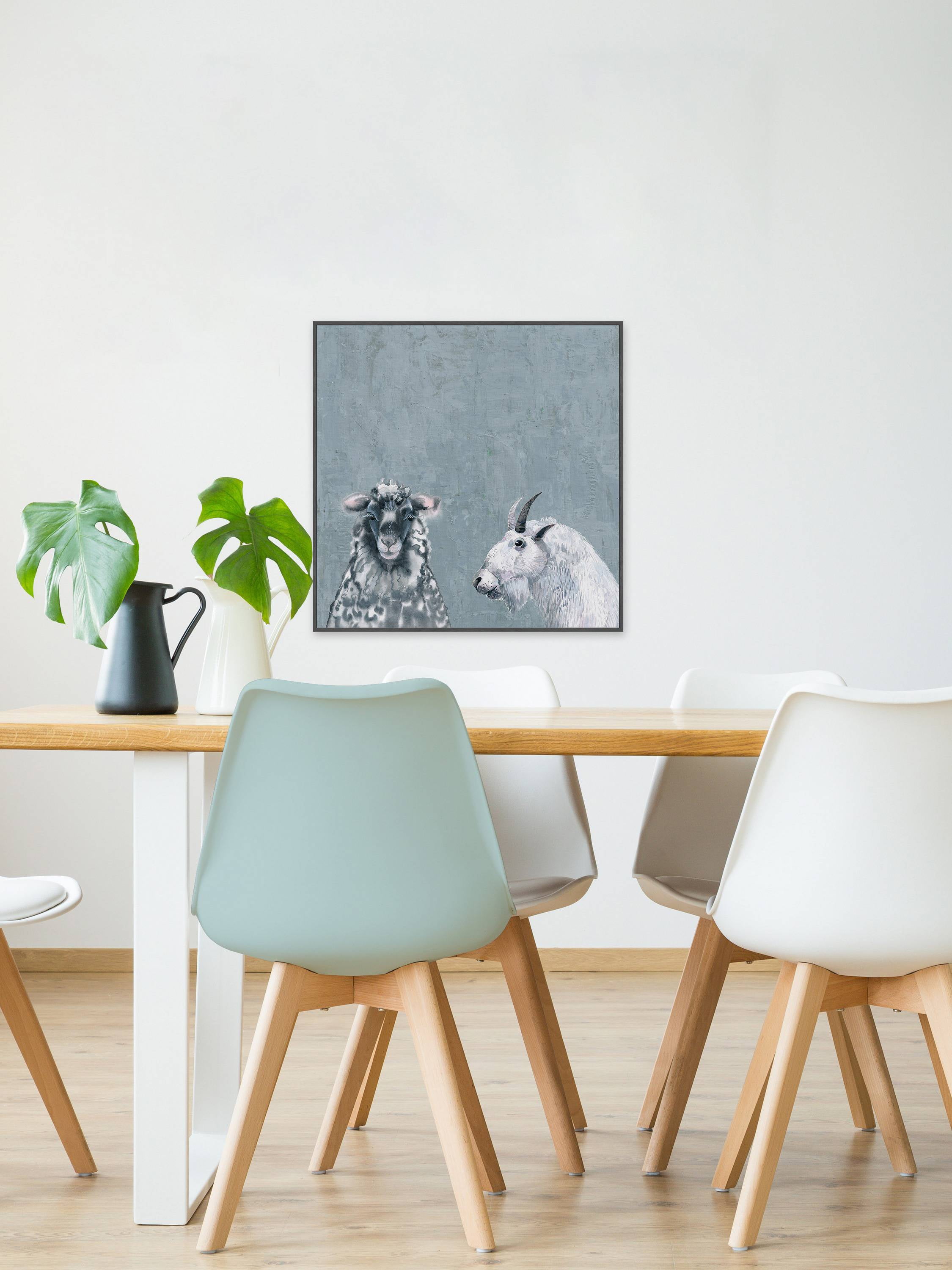 Black and White in Blue Floater Framed Painting Print on Canvas