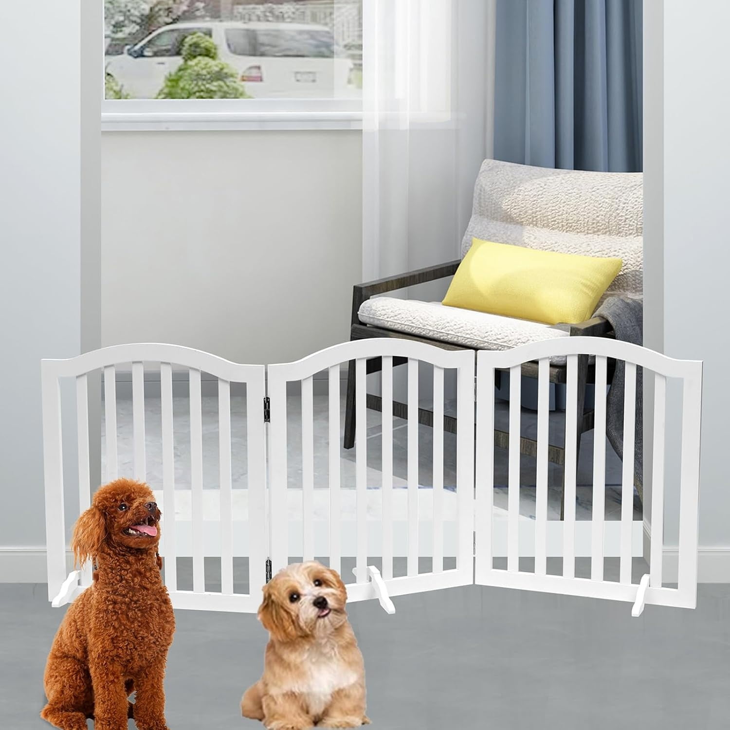 Foldable Wooden Dog Gate - 3-Panel Freestanding Pet Fence, 23.6 Inches, White - Suitable for Doorways & Stairs