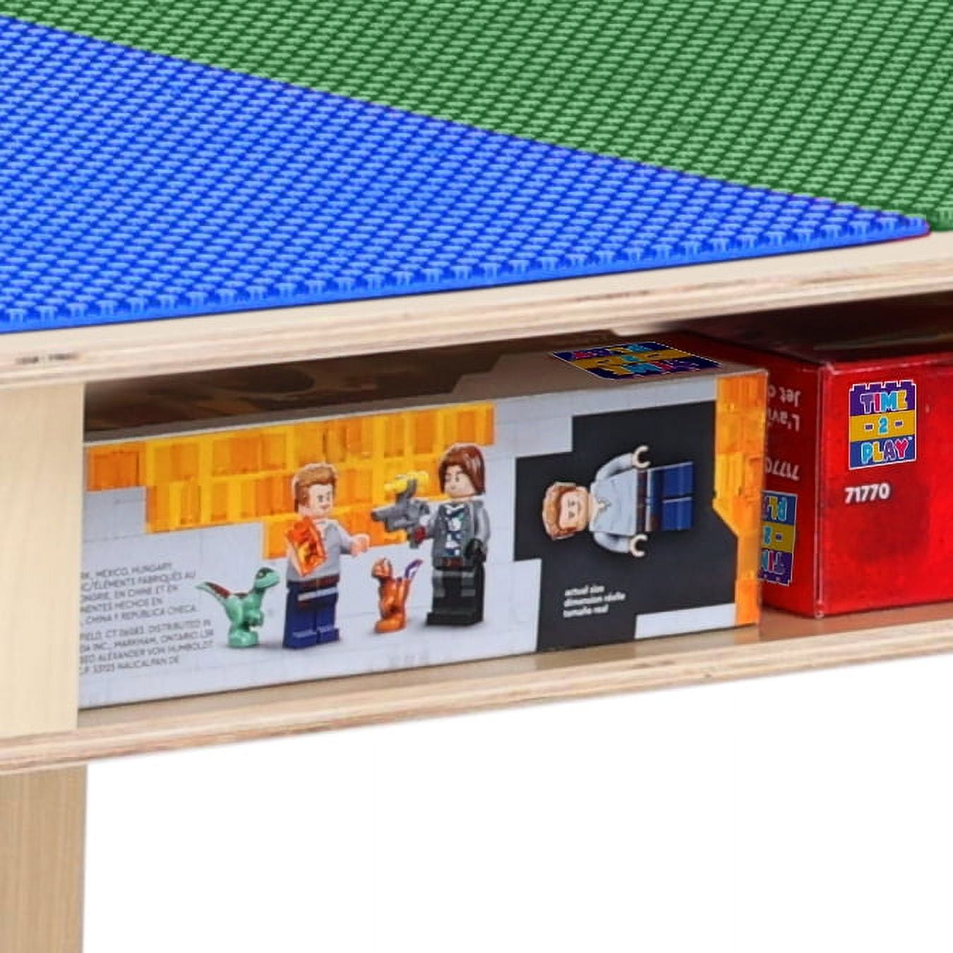 Time-2-Play Birch Plywood Play Desk Playschool, Blue and Green Lego Compatible Play Table Blocks