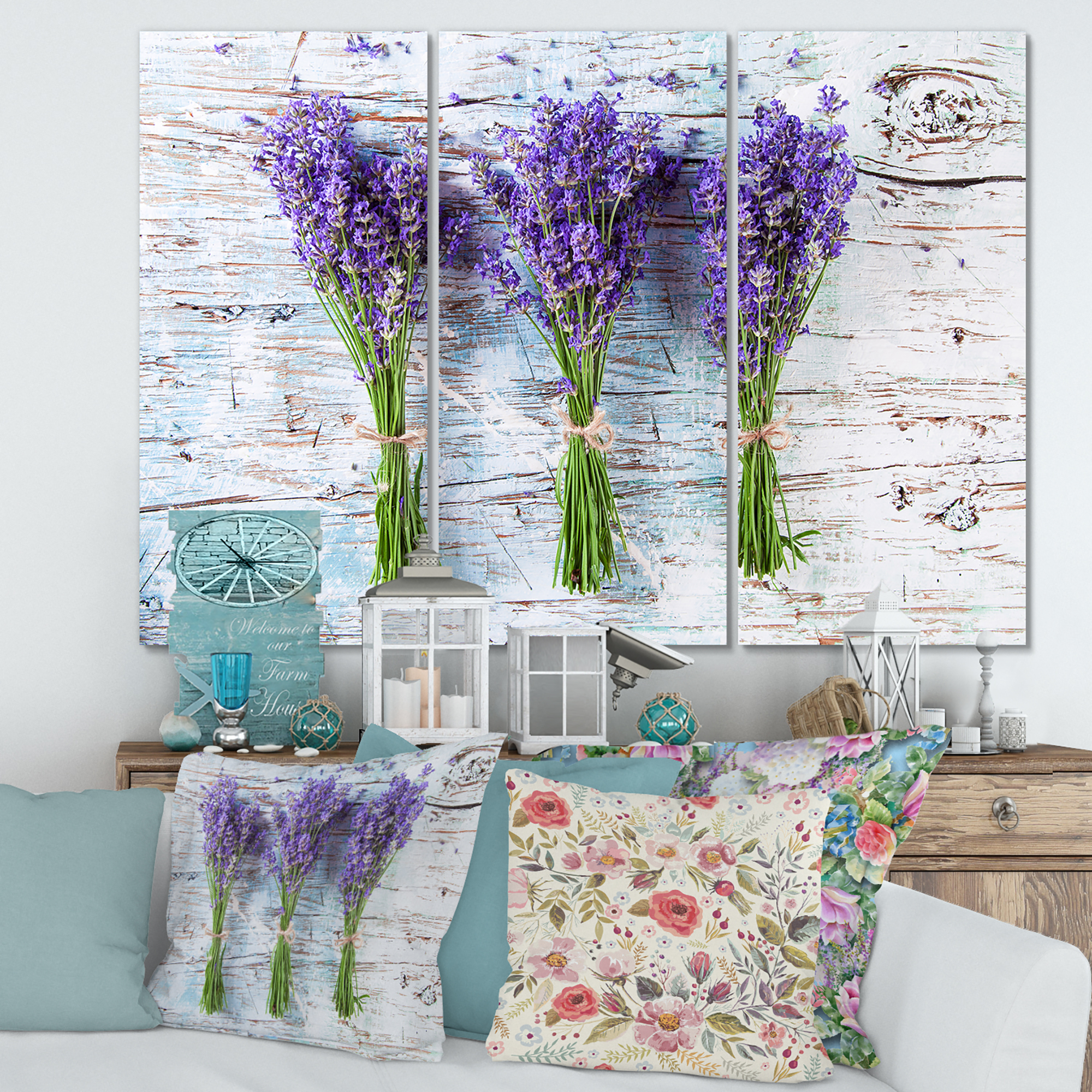 Designart ' Fresh Lavender Bouquets On Wood ' Farmhouse Canvas Wall Art Print