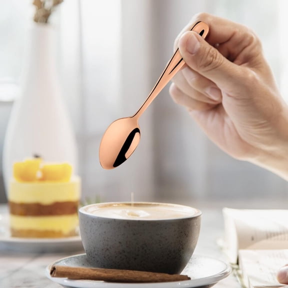 KUKIDSVO Mini Stainless Steel Colored Teaspoons, Small Dessert Stirring Spoons, Cute Metal Cutlery for Kids Home & Travel Use, Rose Gold