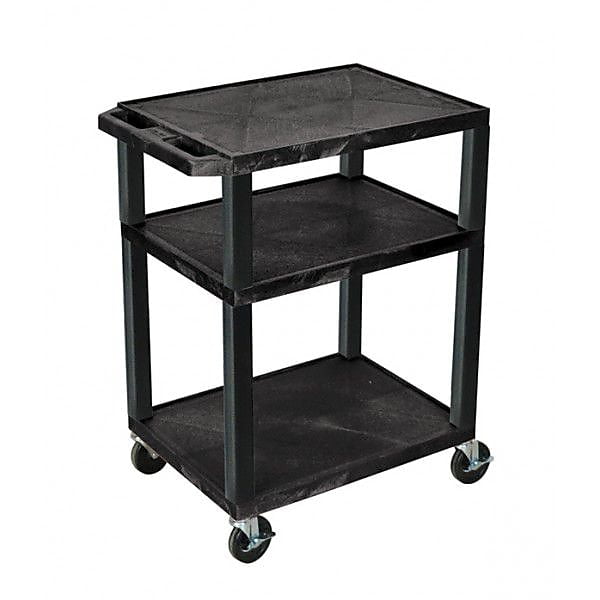 Luxor Utility Cart 3 Shelf Black Weight Capacity 400 lbs Capacity & Push Handle