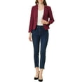 thumbnail image 3 of INSPIRE CHIC Women's Blazer Open Front Wear-to-Work Summer Crop Suit Jacket L Burgundy-Solid, 3 of 8