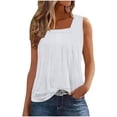 thumbnail image 3 of VBTAPA Womens Solid Tank Top Square Neck Sleeveless Pleated Shirts Trendy Summer Going Out Tops White XL, 3 of 8