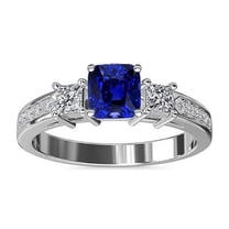 Harry Chad Enterprises 68258 2.50 CT Ceylon Sapphire Princess & Round Diamonds Gemstone Ring, Size 6.5