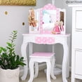 thumbnail image 6 of Fantasy Fields Gisele Polka Dot Wooden Kids Vanity Table & Stool Playset with Tri-Fold Mirror, Storage Drawer, White & Pink, 6 of 11